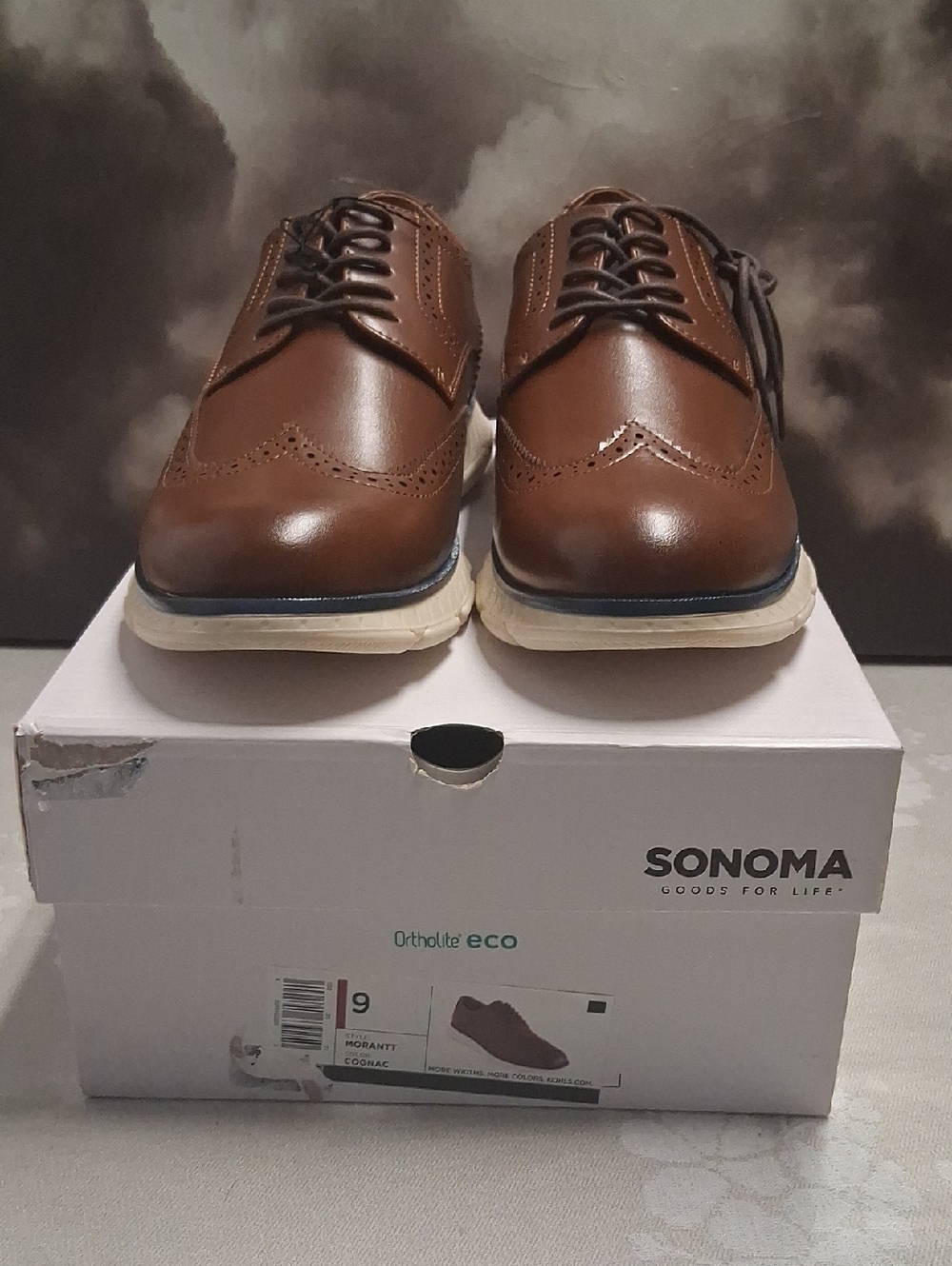 Sonoma Men's Cognac Brown Wingtip Derby Oxfords